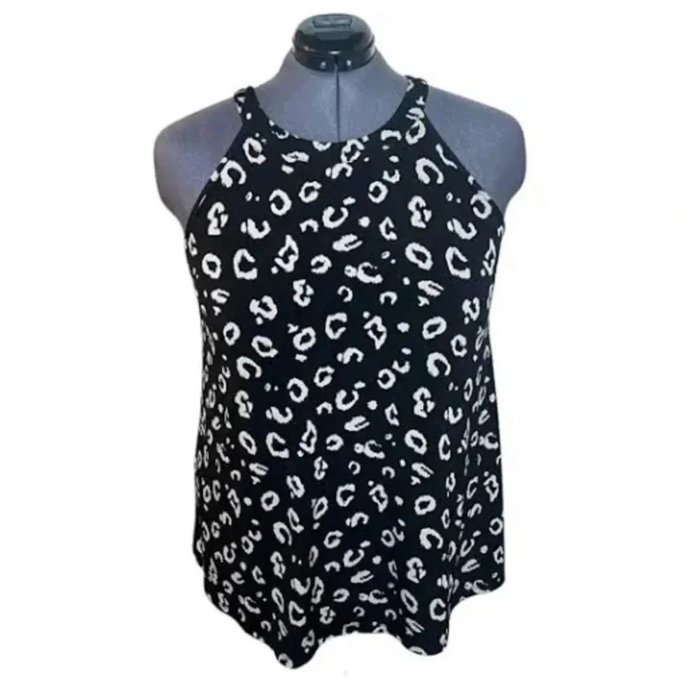 TORRID BLACK / PINK CHEETAH LEOPARD PRINT BLOUSE TANK SIZE 0 KEYHOLE BACK BUTTON